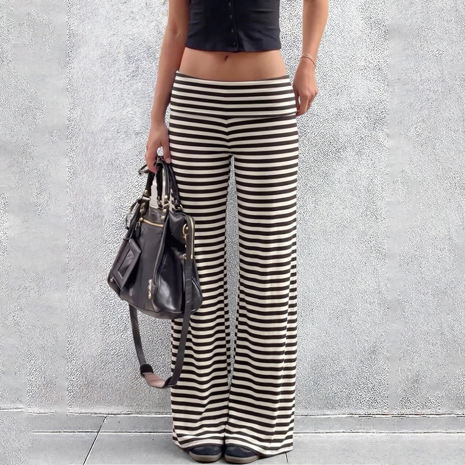 Lange Hose mit Streifenmuster für Damen, Vielseitige Modehose für den Alltag S kamelfarben