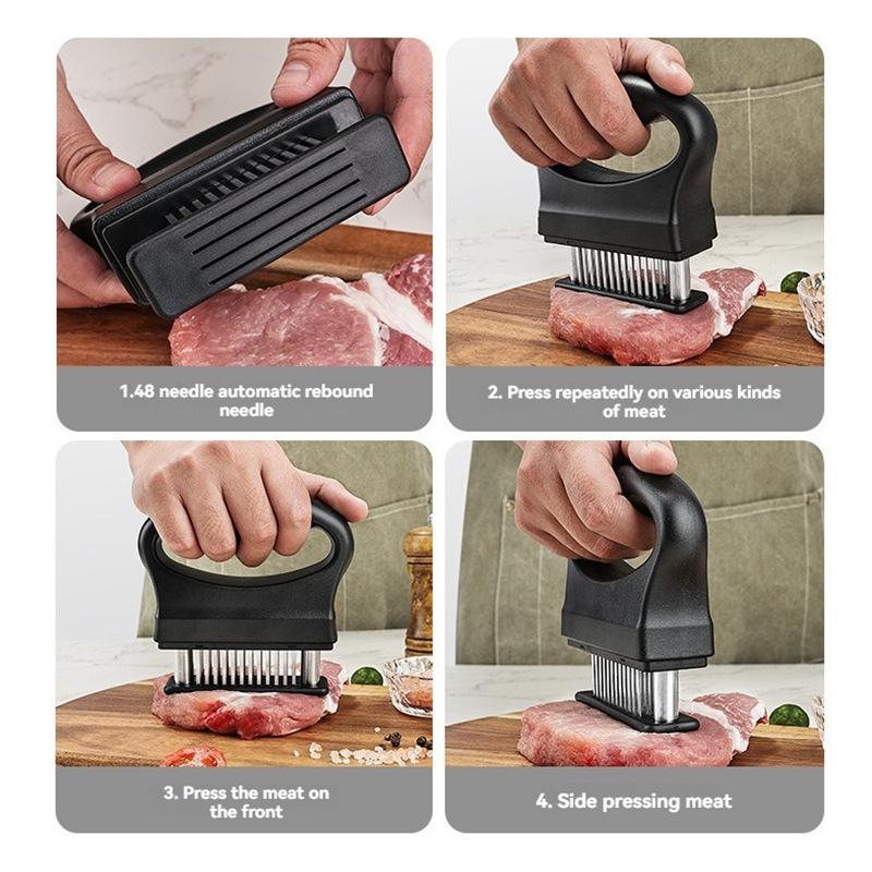 1PC Retractable Stainless Steel Meat Needle Softener Tenderizer 48 Blades Kitchen Cooking Steak Hammer Pounder Tools Meat Beater