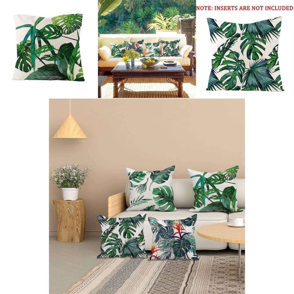 Green Garden Outdoor Cushion Covers Set With Linen Fabric For Patio Lounge Decor