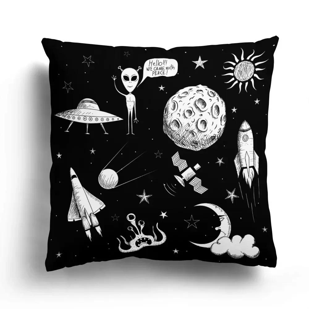 Fashion Black and White Sky Cartoon Astronaut Home Sofa Cushion Cover Cartoon Pattern Room Bedroom Pillowcase Decoration