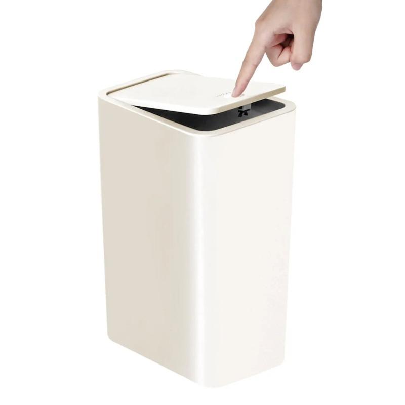 10L Small Bathroom Trash Can with Push-top Cover, Suitable for Bathroom, Bedroom, Living Room