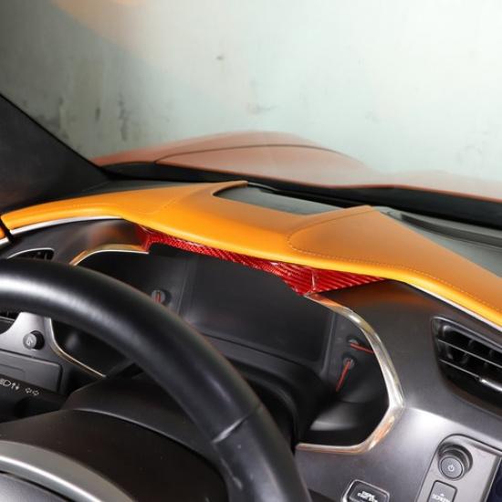 Red Soft Carbon Fiber Dashboard Decorative strip Sticker For Corvette C7 2014-19