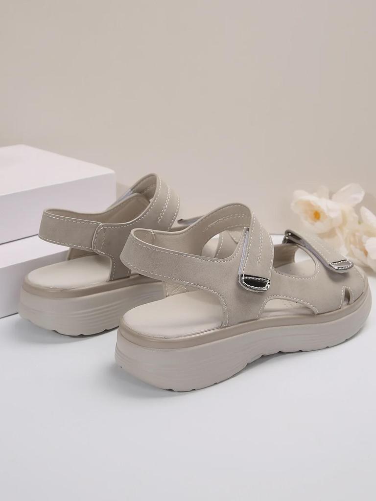Summer 2025 Women's Sporty Wedge Heel Genuine Leather Sandals - Soft, Lightweight, Velcro, Plus Size Slippers.