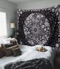Bohemian Tapestry Wall Hanging Black and White Floral Tapestry with Dotted Daisy Medallion Print Bedroom Boho Hippie Home Decor