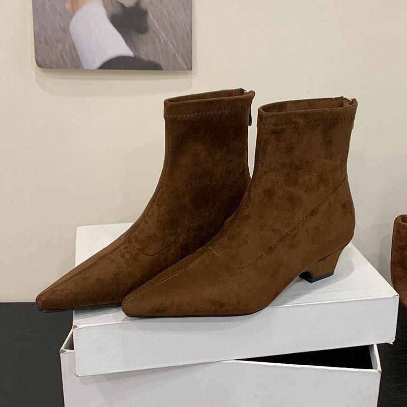 Fashion Fashion Low Heel Women Ankle Modern Boots With Zippers Shoes Pointed Toe Elegant Ladies Short Boots Female Pumps Shoes lady
