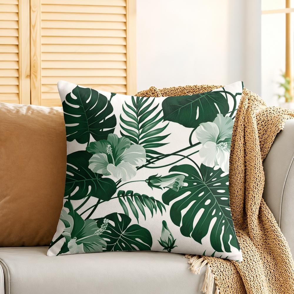 Palm Leaves Simplicity Cushion Cover Silky Short Plush Invisible Zipper Dustproof Sofa Pillow Case For Home Decor