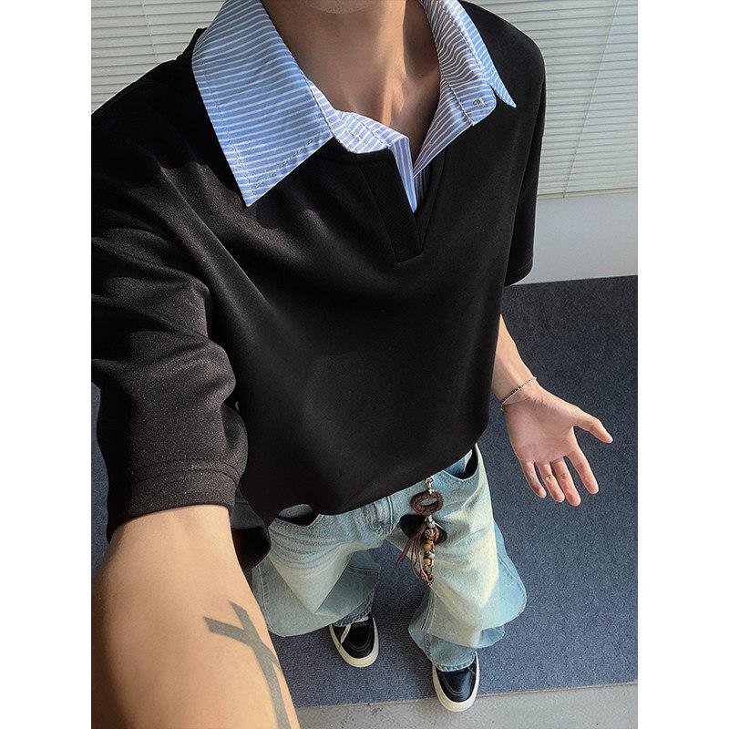 Men's Layered Polo Shirt - Casual Fake Two-Piece Short Sleeve Top