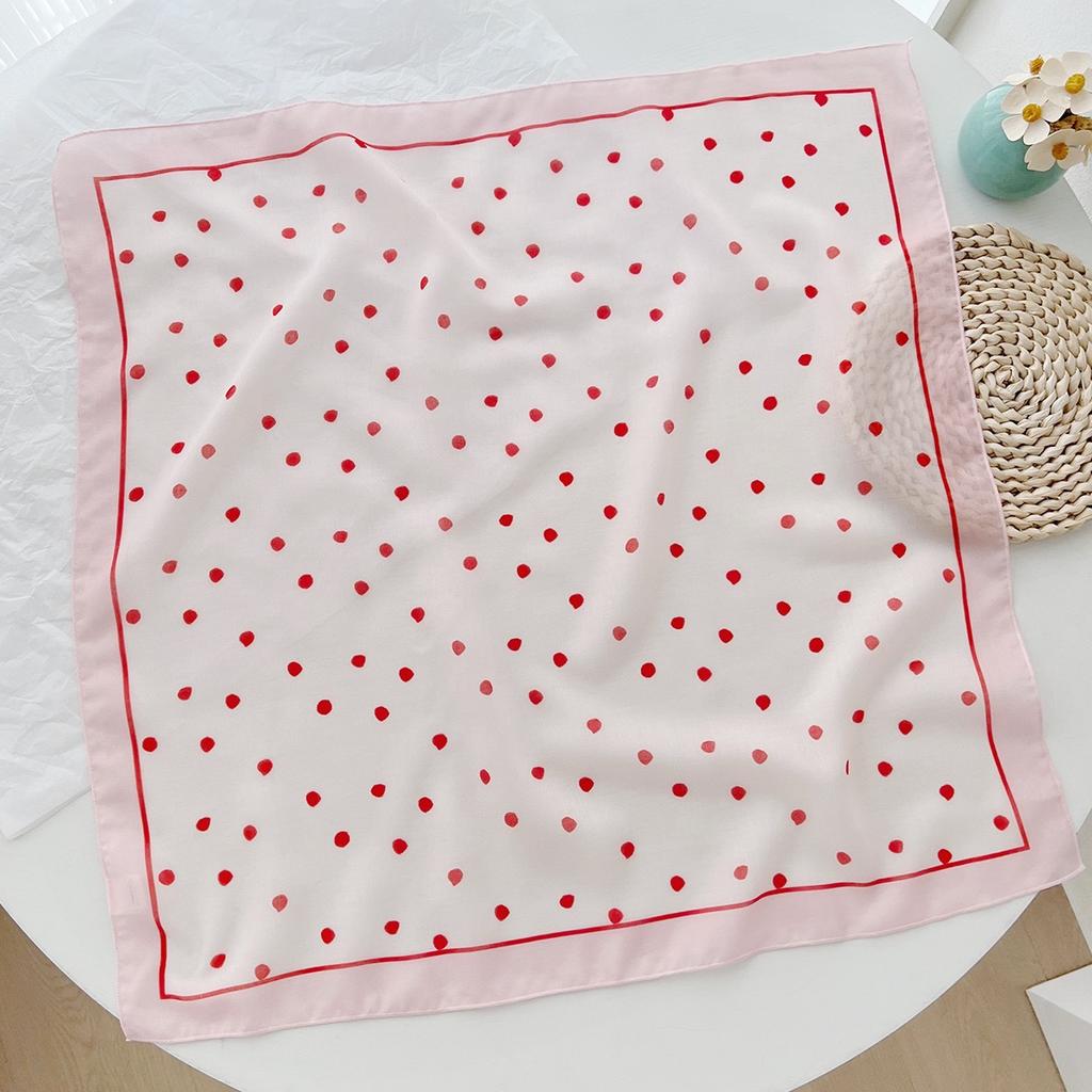 Women Spain Brand Design Square Scarf Lovely Polka Dot Cotton Viscose Shawls Small Handkerchief Neck Snood Hijab 58*58Cm