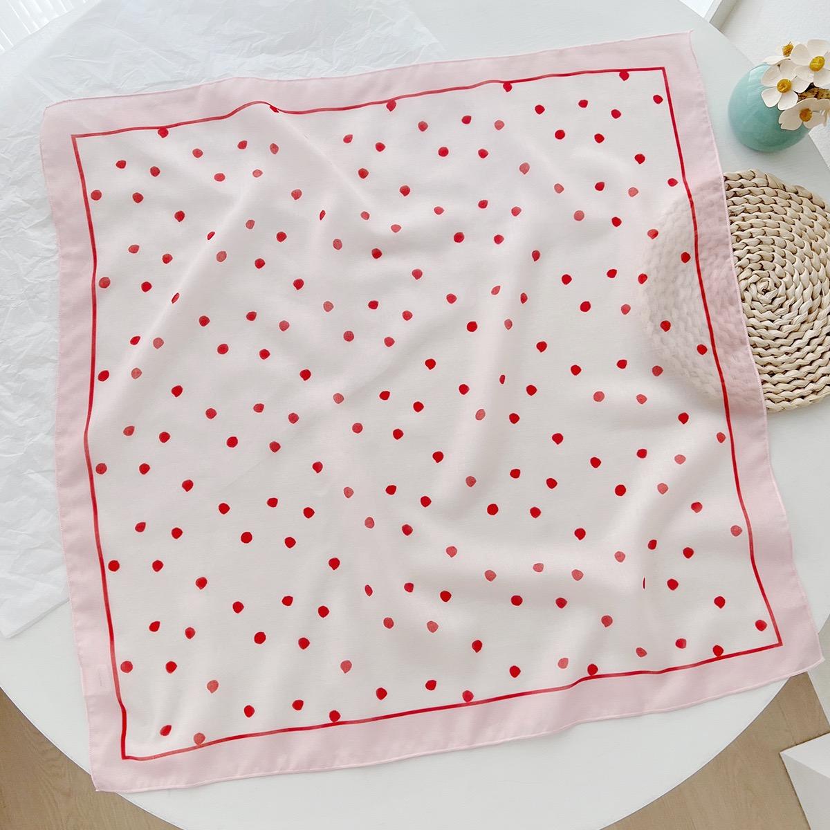 

Women Spain Brand Design Square Scarf Lovely Polka Dot Cotton Viscose Shawls Small Handkerchief Neck Snood Hijab 58*58Cm