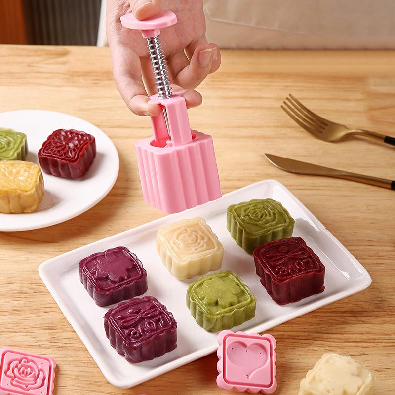 5 stk/sett Kinesisk stil Månekakeform Håndpress Kakeform Stempler Midt-høstfestival Bakverkform Kakedekorasjon Bakeverktøy