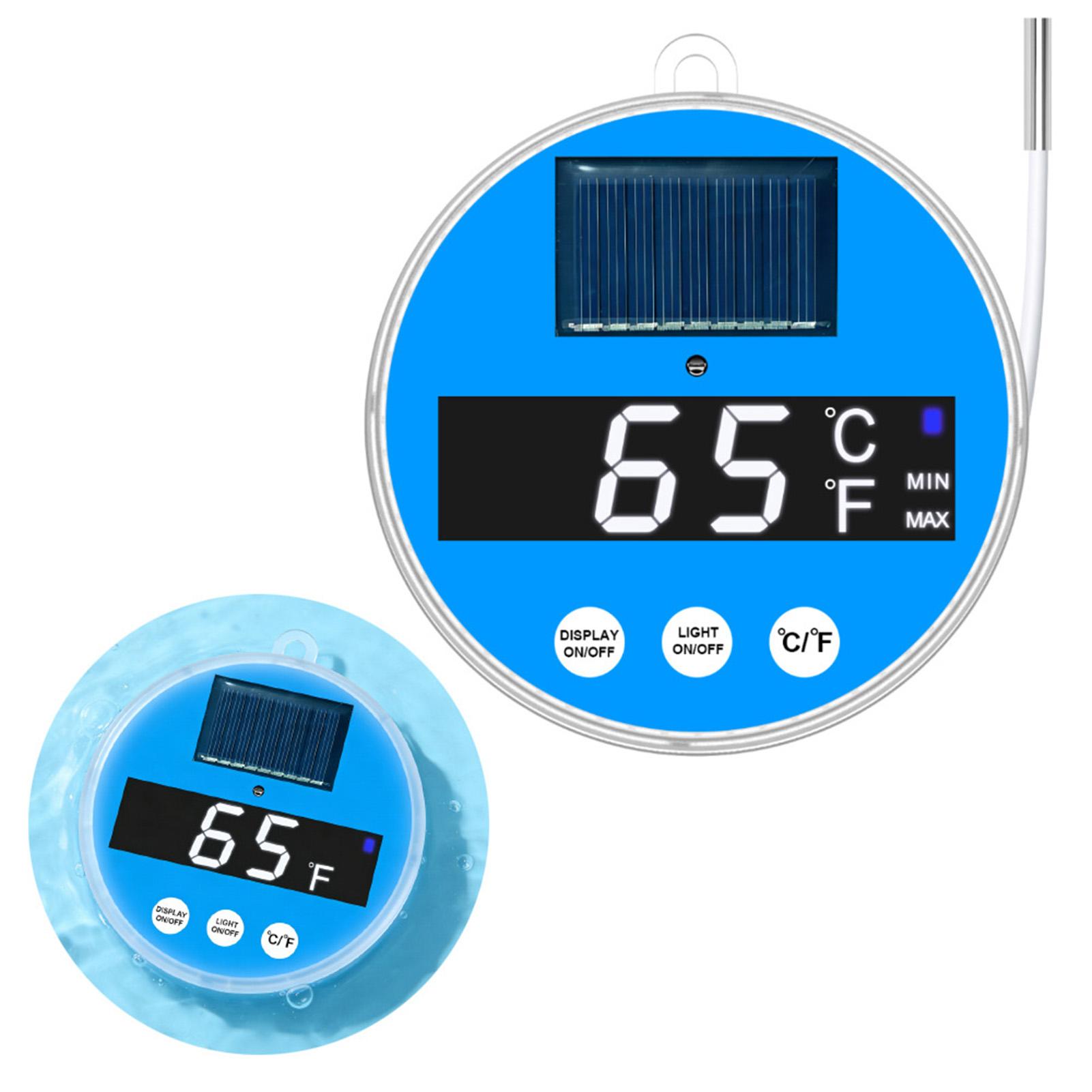 Digital Pool Thermometer, Floating Thermometer with LED Color Light, Solar Powered Pool Temperature Gauge for Swimming