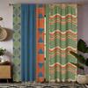 Tribal Geometric Curtains 2pcs – Aztec Inspired Blue Orange Pattern, Bohemian Ethnic Decor for Living Room and Bedroom