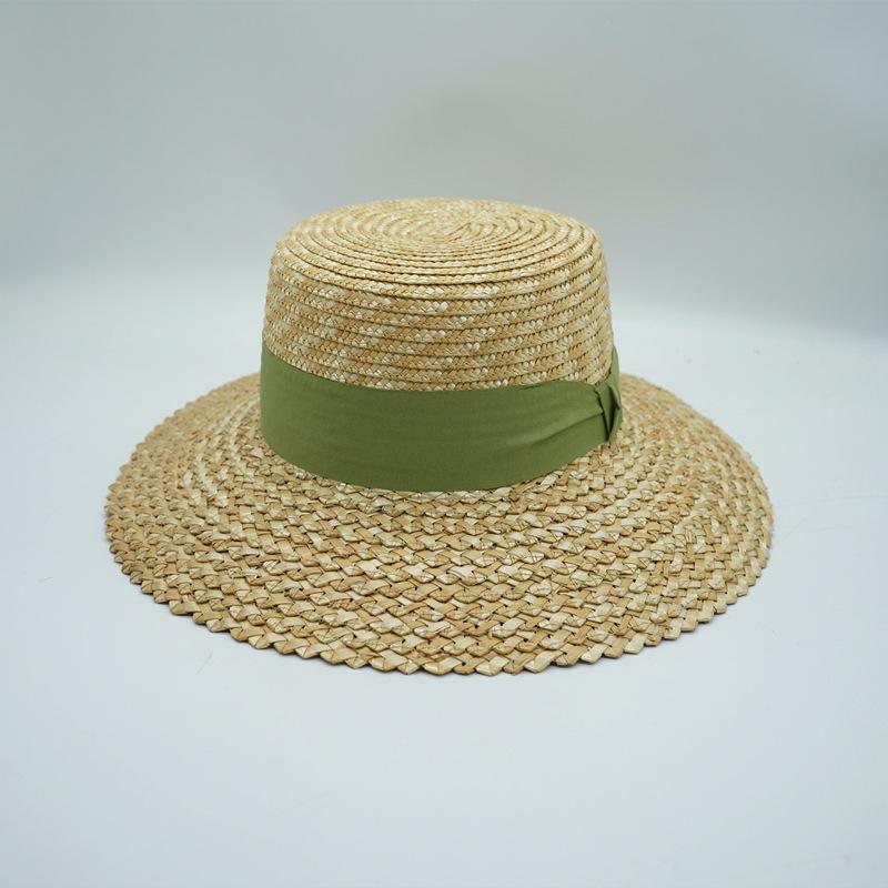 Europäischer und Amerikanischer Rhombus Stroh Spleißen Große Krempe Flache Oberseite Zylinderhut Damen Sommer Sonnenschutz UV-Schutz Urlaub Strand Strohhut Reise