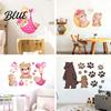 Cute Bear Wall Stickers for Bedroom Kids Room PVC Waterproof Cartoon Animal Decorative Interior Decals Removable Art Mural Nursery Living Room Decor