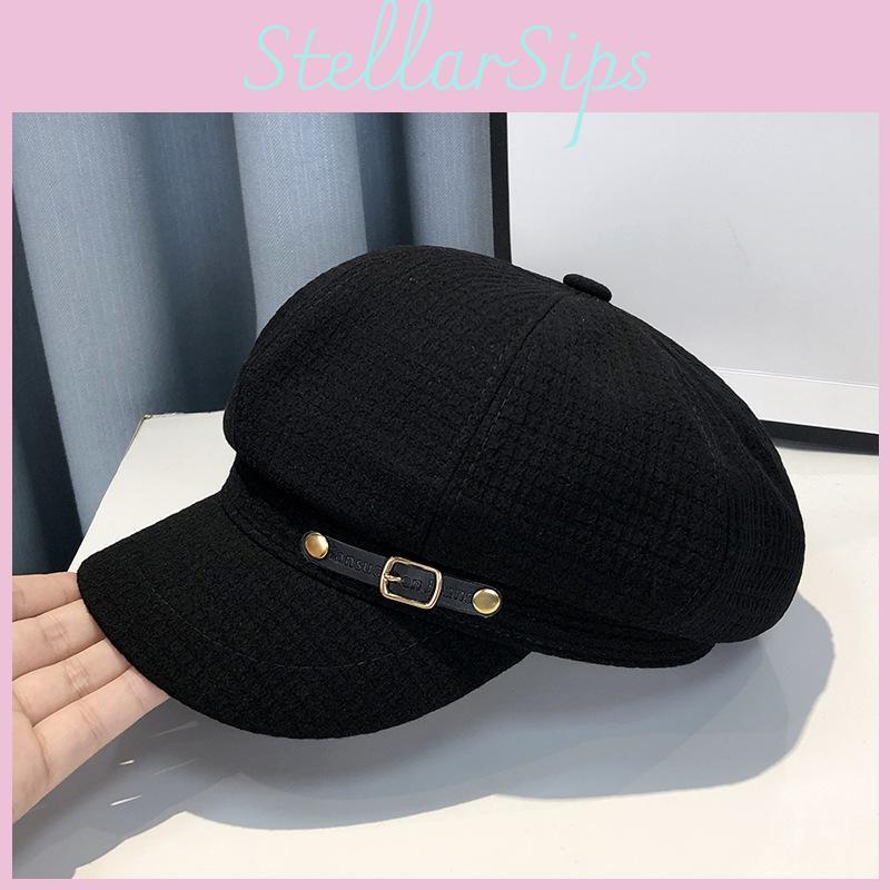 Retro With Beret Solid Color Design And Needle Buckle Decoration For Daily Wear