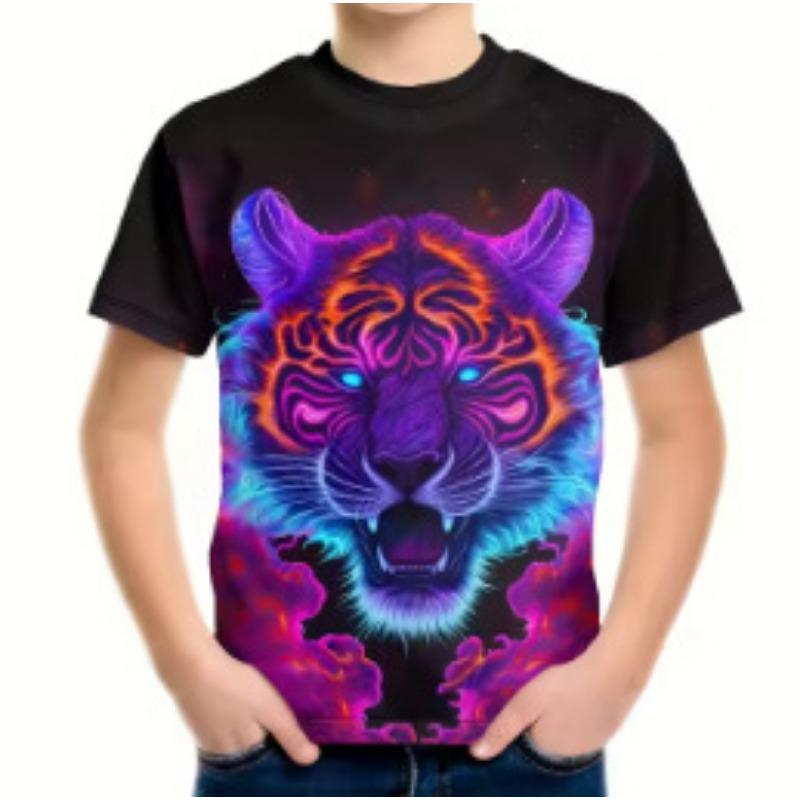 Summer Round Neck Cartoon Animal Pattern 3D Printed Top Fashionable Casual Short Sleeved Children's Boy T-shirts
