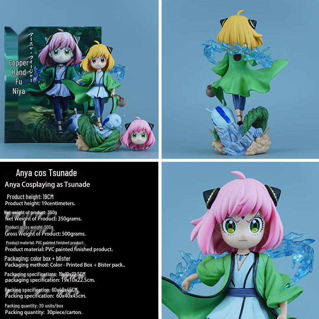 Anya Naruto Tsunade Kakashi Double-Headed GK Sculpture Toy Figure Ornament