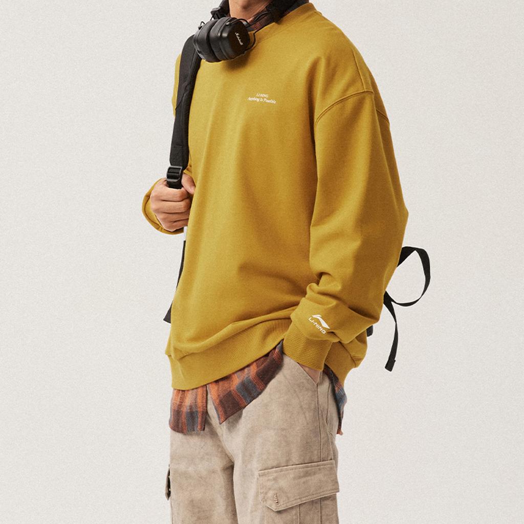 Li Ning Sports Lifestyle Series Pullover Comfortable Long Sleeve Round Neck Sweatshirt Unisex Sweatshirt Palm-Gold AWDUB69-5