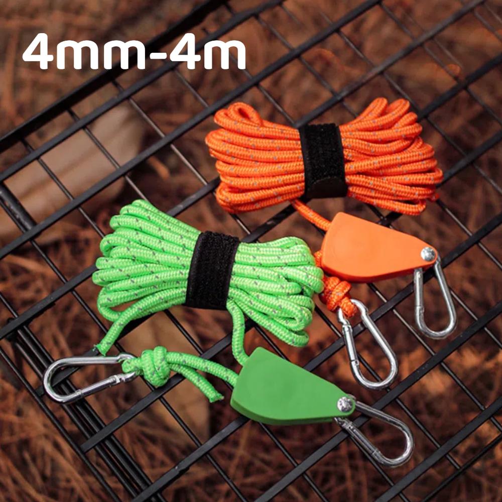 

4mm 4m Rope Stopper Tightener with Carabiner Nylon Tent Wind Rope Fixed Buckle Adjustable Awning Wind Rope Tensioner for Camping оранжевый