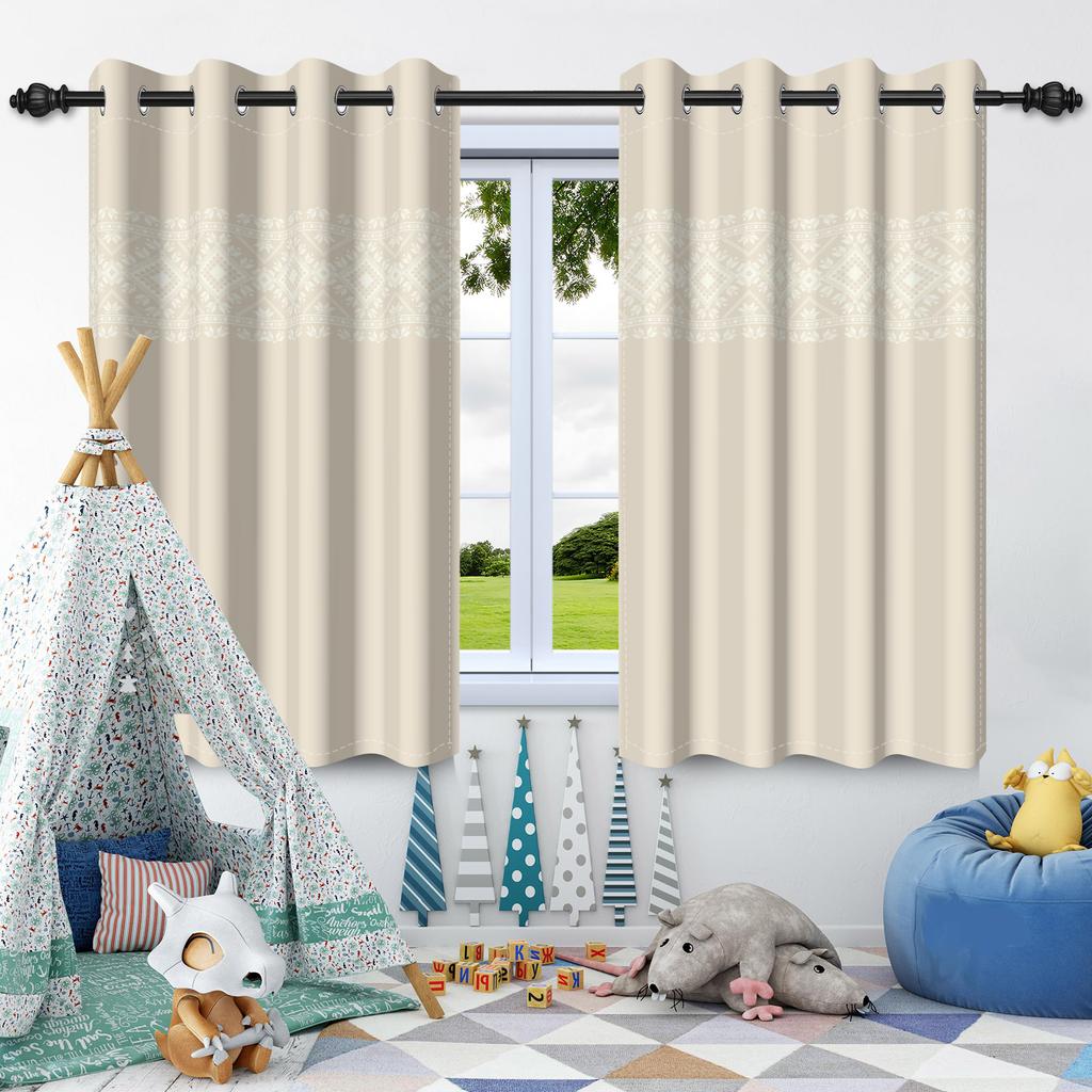 2Pcs Simple Print Solid Color Blackout Curtains Grey Brown Blue Thermal Insulated Grommet Window Drapes for Bedroom Living Room
