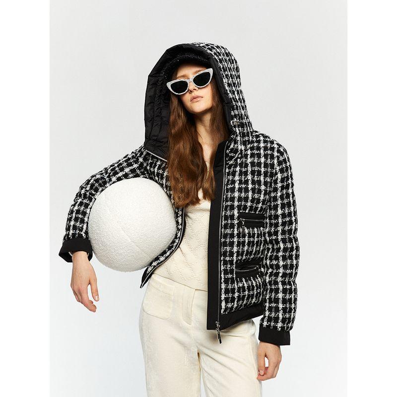 

Blacknini/95 Пух белого гуся Клетчатый твидовый пуховик с капюшоном
