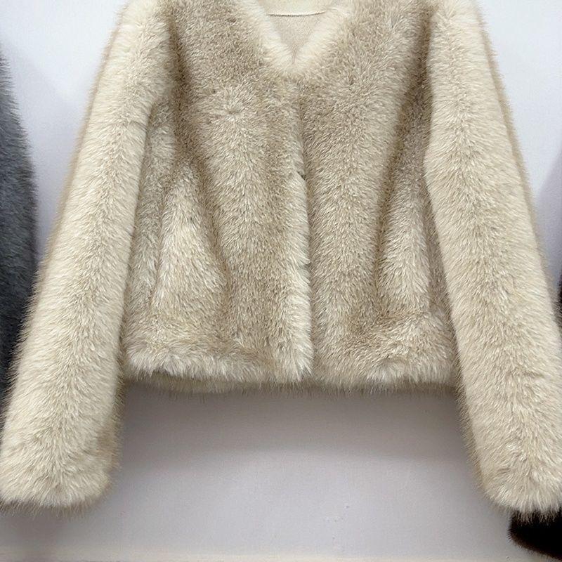 

Осень и зима легкая имитация лисьего меха меховая куртка короткая мех интегрированный новое пальто простое L size (57.5kg to 67.5kg)