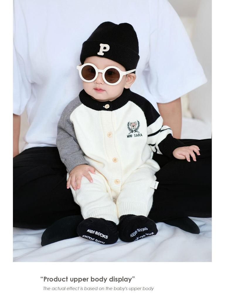 Strick-Strampler im koreanischen Stil: Modischer Langarm-Baby-Krabbelanzug für Frühlings- und Herbstausflüge