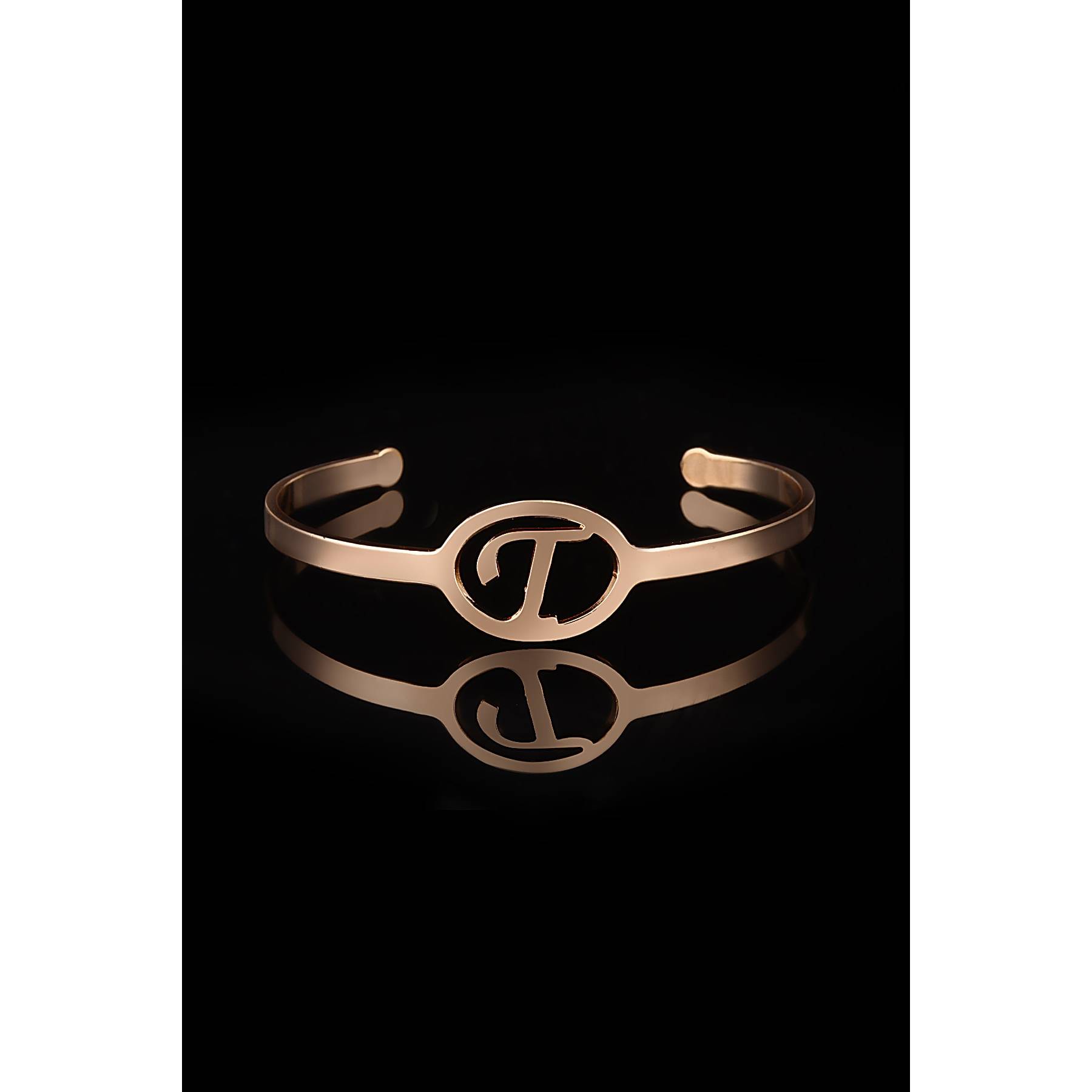

Steel Rose Gold Women s T Letter Cuff Bracelet