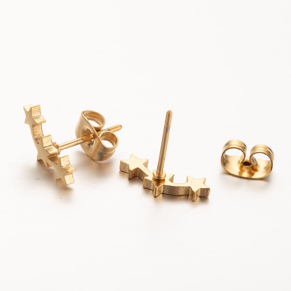 Stainless Steel Five-Pointed Star Moon Stud Earrings - Versatile Fashion Cartilage Jewelry