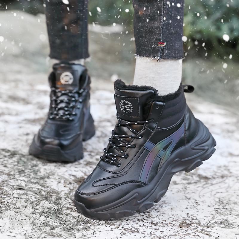 Fashion Women's High-top Boots Plush Snow Boots Warm Cotton Shoes Outdoor Non-slip Sneakers Waterproof Sports Shoes