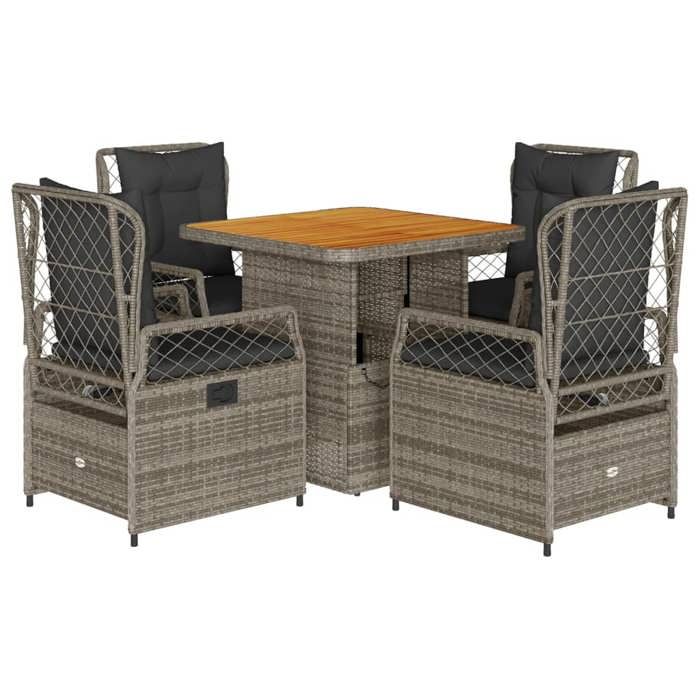 VidaXL Garden Dining Set 5 Pcs Grey Cushions Wicker 3262914