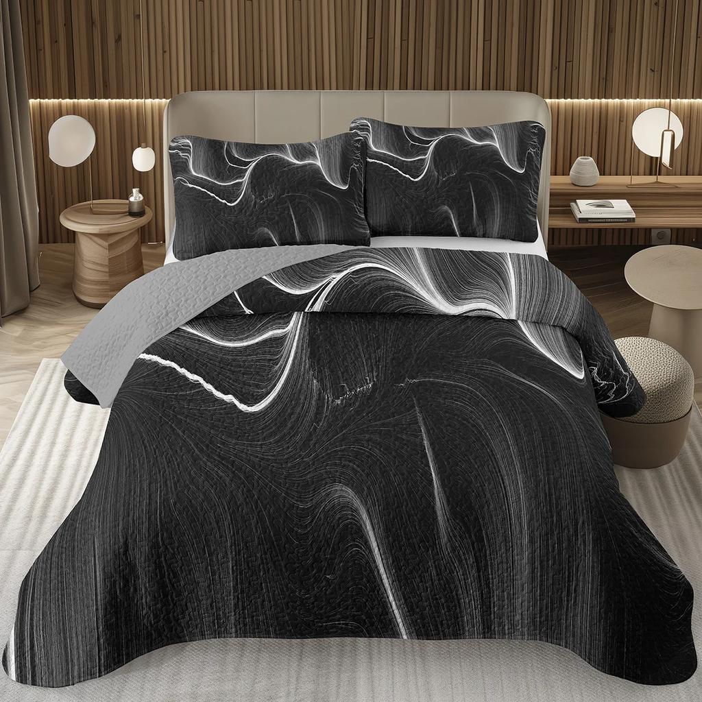 Marble Grain Bedspread Twin King,Abstract Marble Texture Design Quilted Marbling Coverlet Set Ink Fluid Art Quilt Set Home Decor
