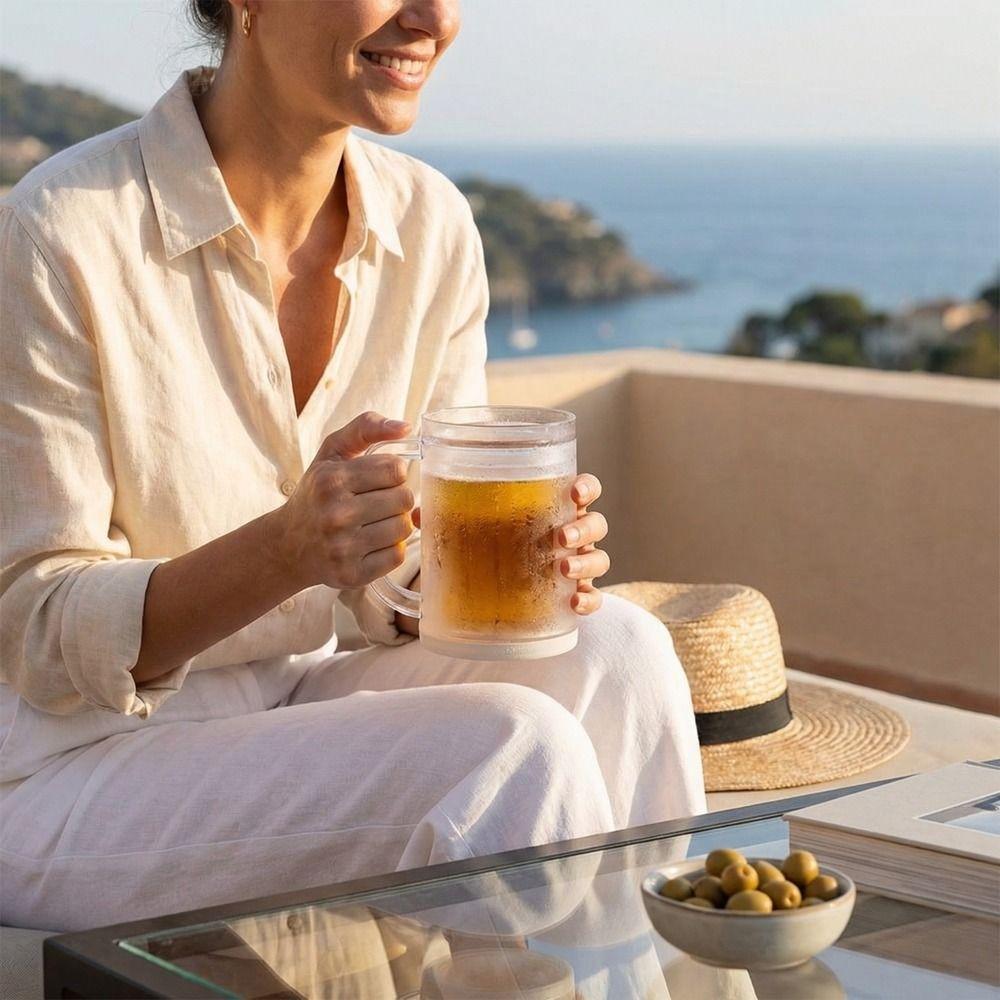 Plastic Cold Drink Chilled Cups Washable Leak-Proof Freeze Beer Glass Reusable Transparent Double Interlayer Cup Barbecue