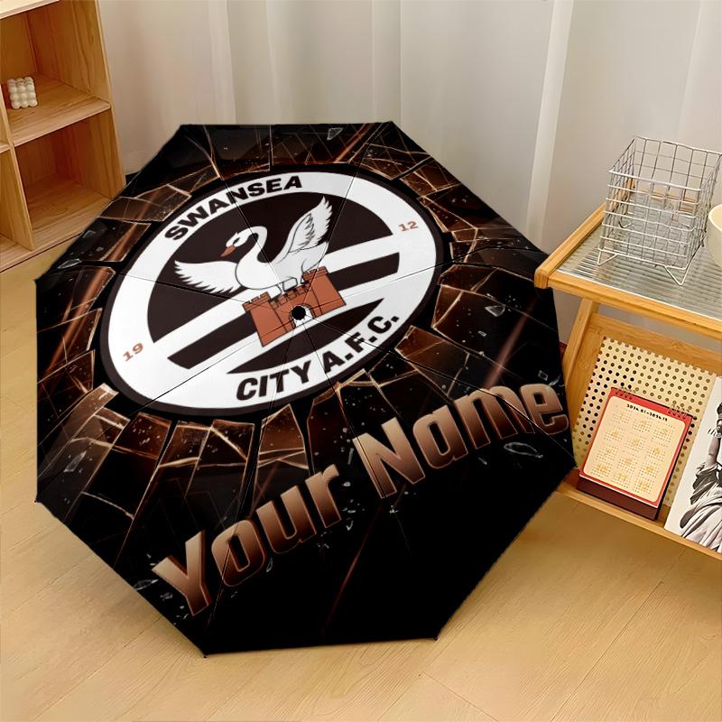 Swansea City FC Automatic 3‑Fold Umbrella 8‑Rib Windproof Folding Umbrella Sun Rain Protection For Outdoor Travel Daily Use