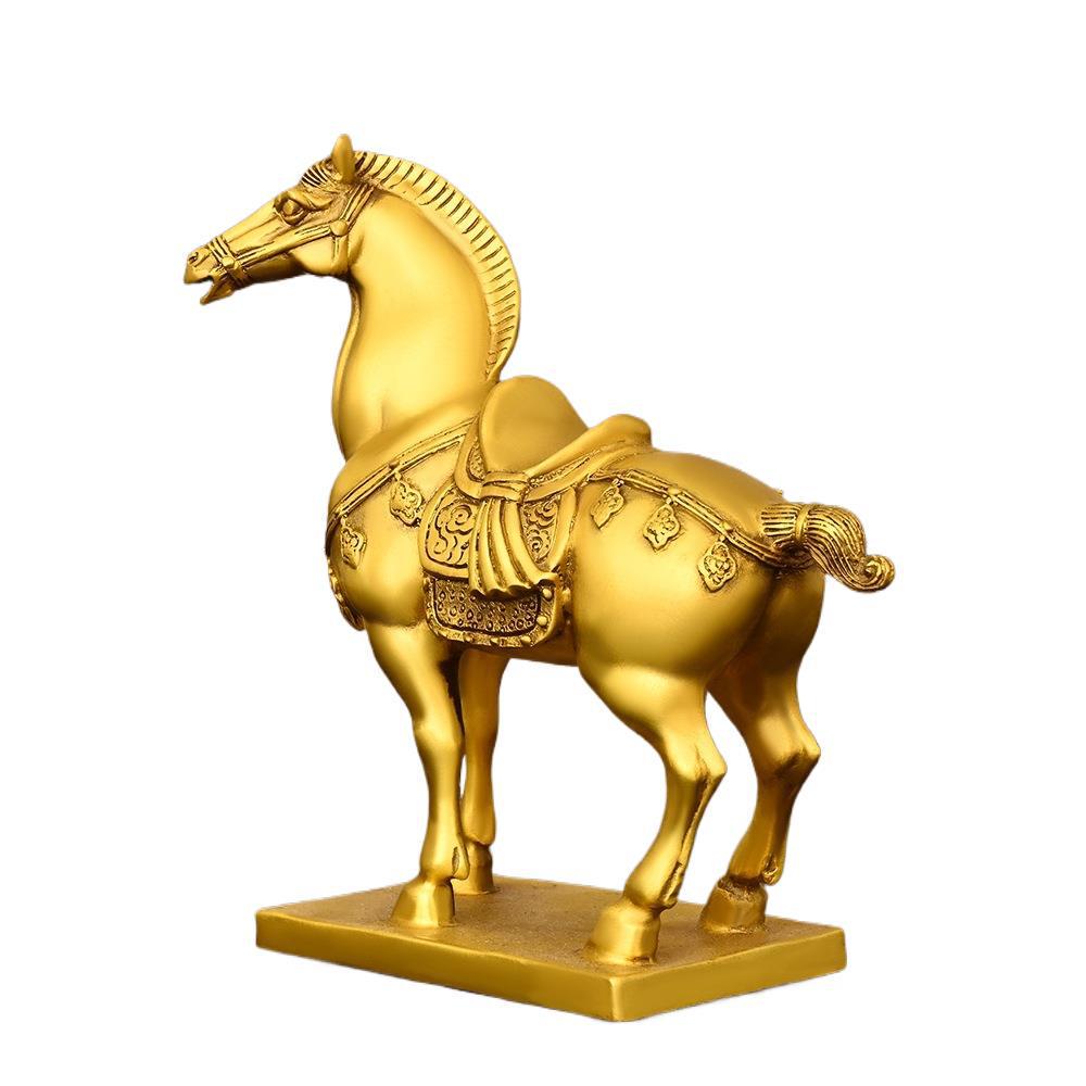 Pure Brass Tang Horse Figurine - Zodiac Success Mascot for Office & Home Decor.