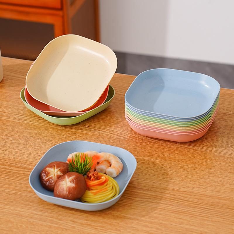 Wheat Straw Round Vegetable Plate Household Large Vegetable Plate Set Drop-Resistant Snack Plastic Plate Fruit Plate Plate