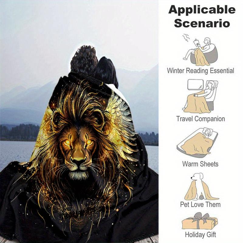 1pc Golden Winged Lion Blanket  Soft and Warm Home Decorative for All Seasons, Living Room, Travel, Camping, Car Blankets