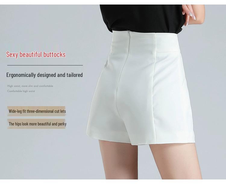 Women's Casual A-Line White Shorts: Slim, Versatile, High-Waist, Wide-Leg - 2024 Summer Fashion