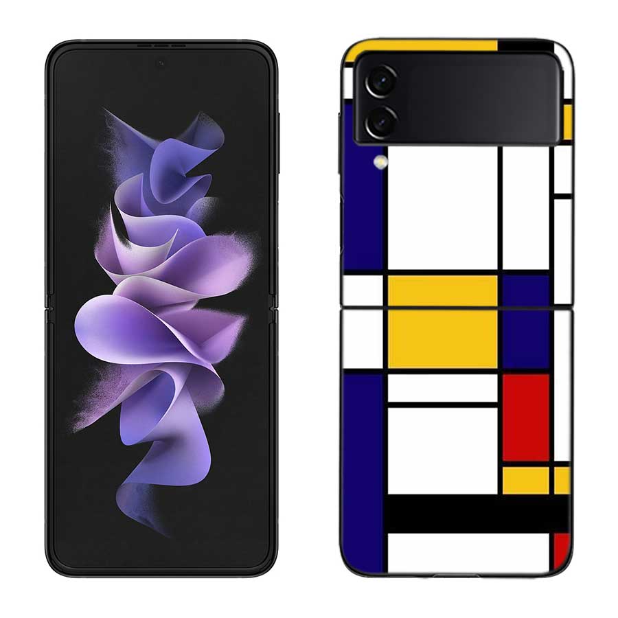 TOPLBPCS Mondrian Grid Phone Case For Samsung Z Flip 7 6 5G Galaxy Z Flip 5 4 3 Black Hard Cell Cover Luxury PC Shell Coque