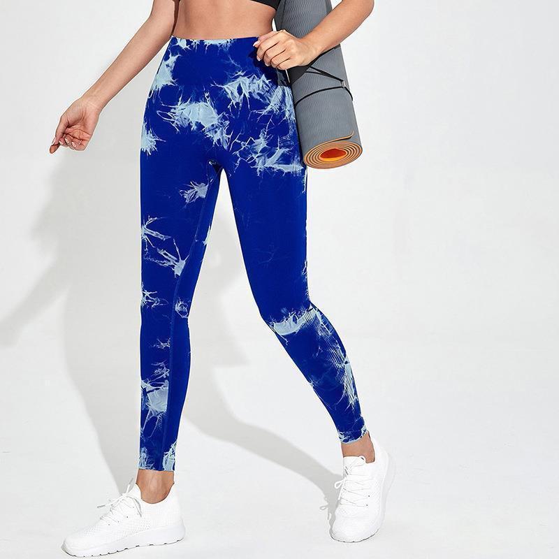 Peach Butt Lifting Seamless Yoga Pants, High Waist And Abdominal Tight Fitness Pants, Tie Dyeing Naked Tight Pants For Women