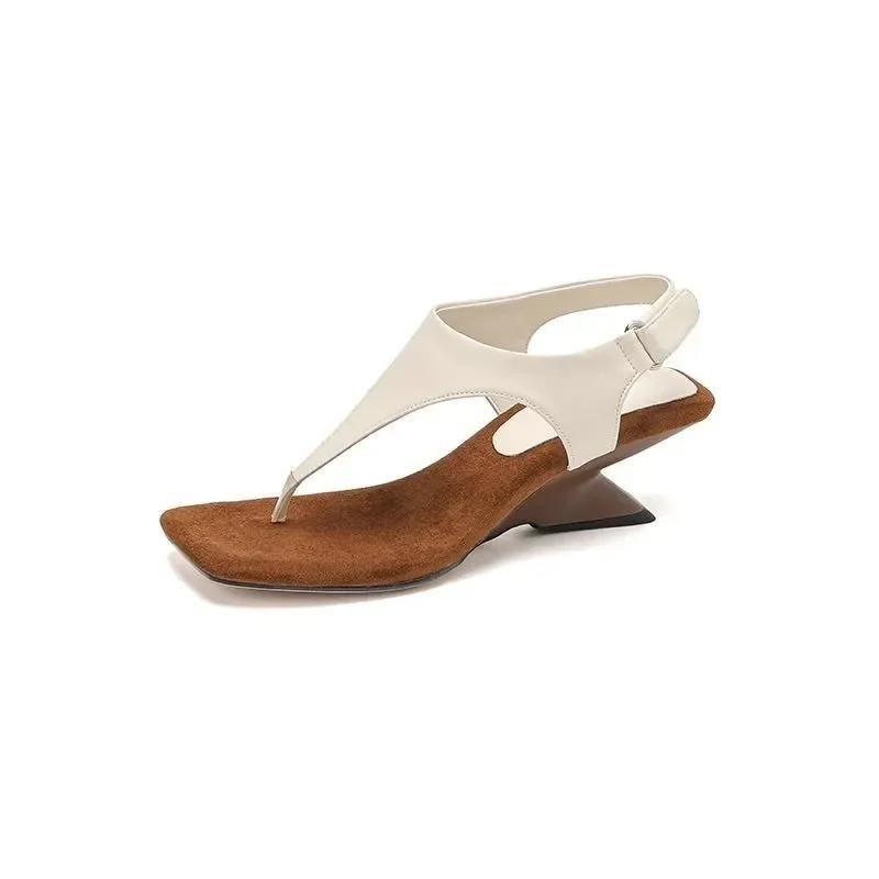 

Square Toe Peep Toe Heterotypic Heel Buckle Strap Women s Sandals Shoes for Women 2026 New Summer Novelty Mature Daily Sandals 35 бежевый