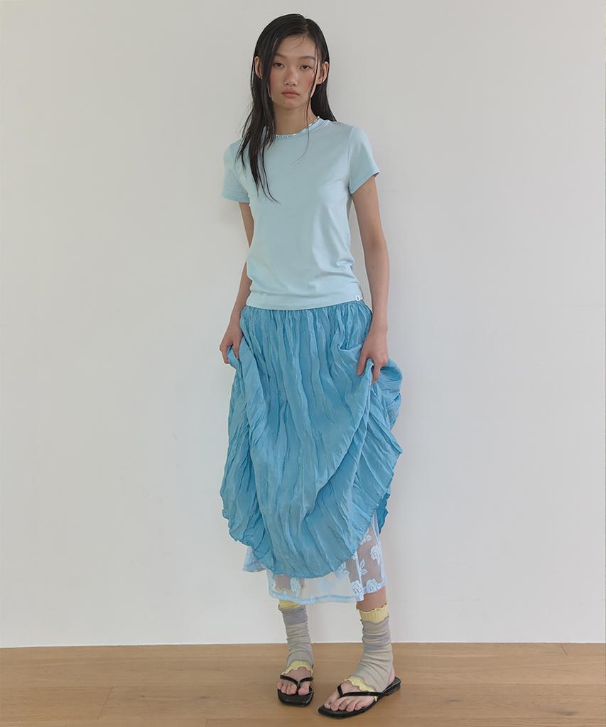 Lonkeu Rose Lace Layered Skirt (Sky Blue)