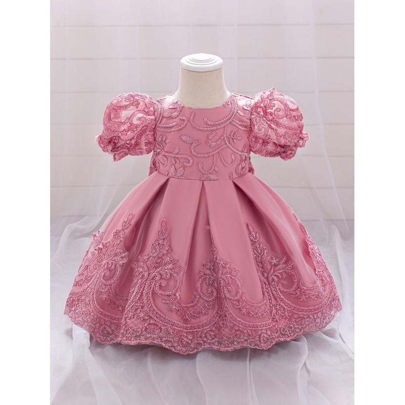Girls Party Dress Princess Tulle Puff Sleeve Lace Weddings