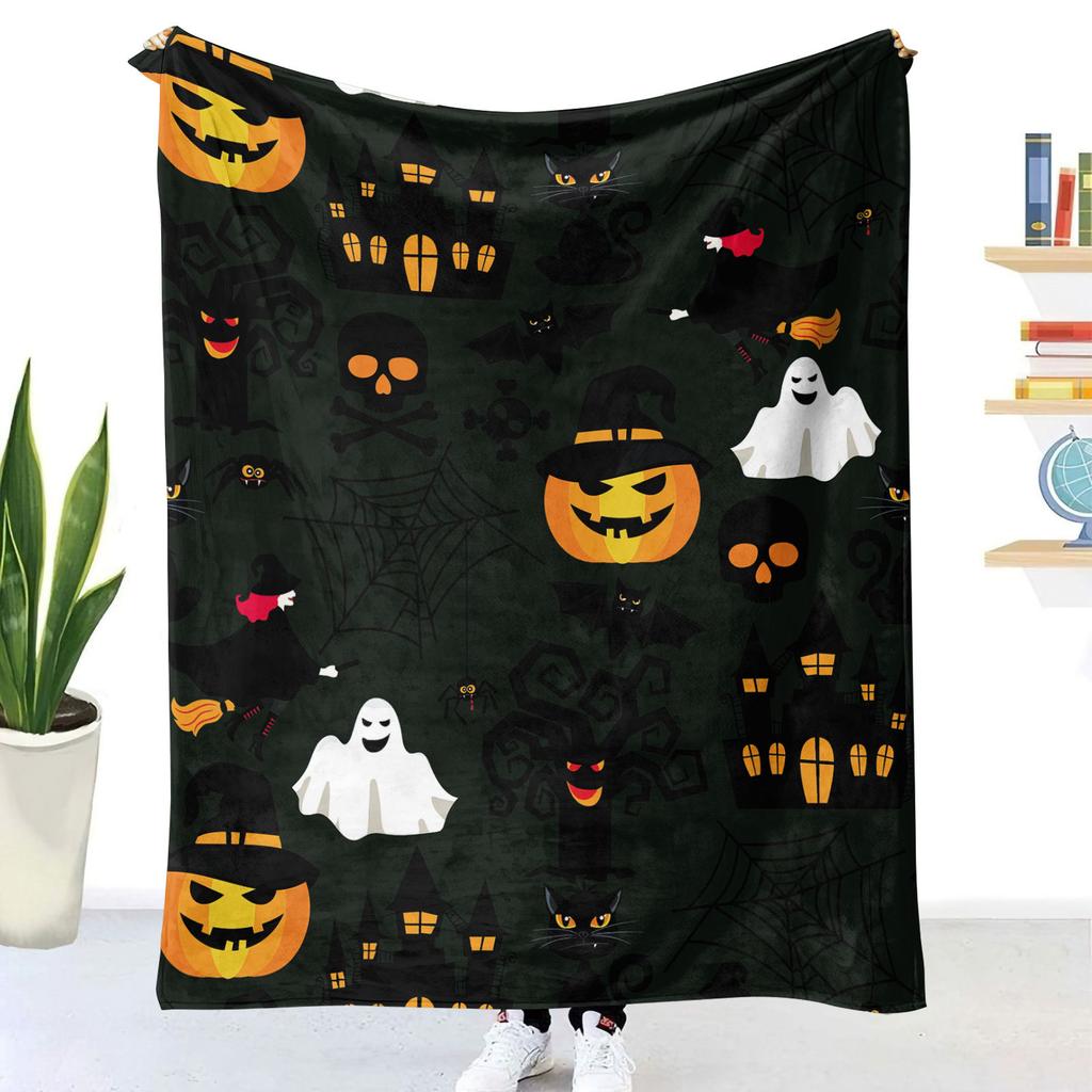 3D Printed Flannel Halloween Blanket Thickened Double-Layer Multifunctional Decorative Blanket Air Conditioning Blankets 150x200
