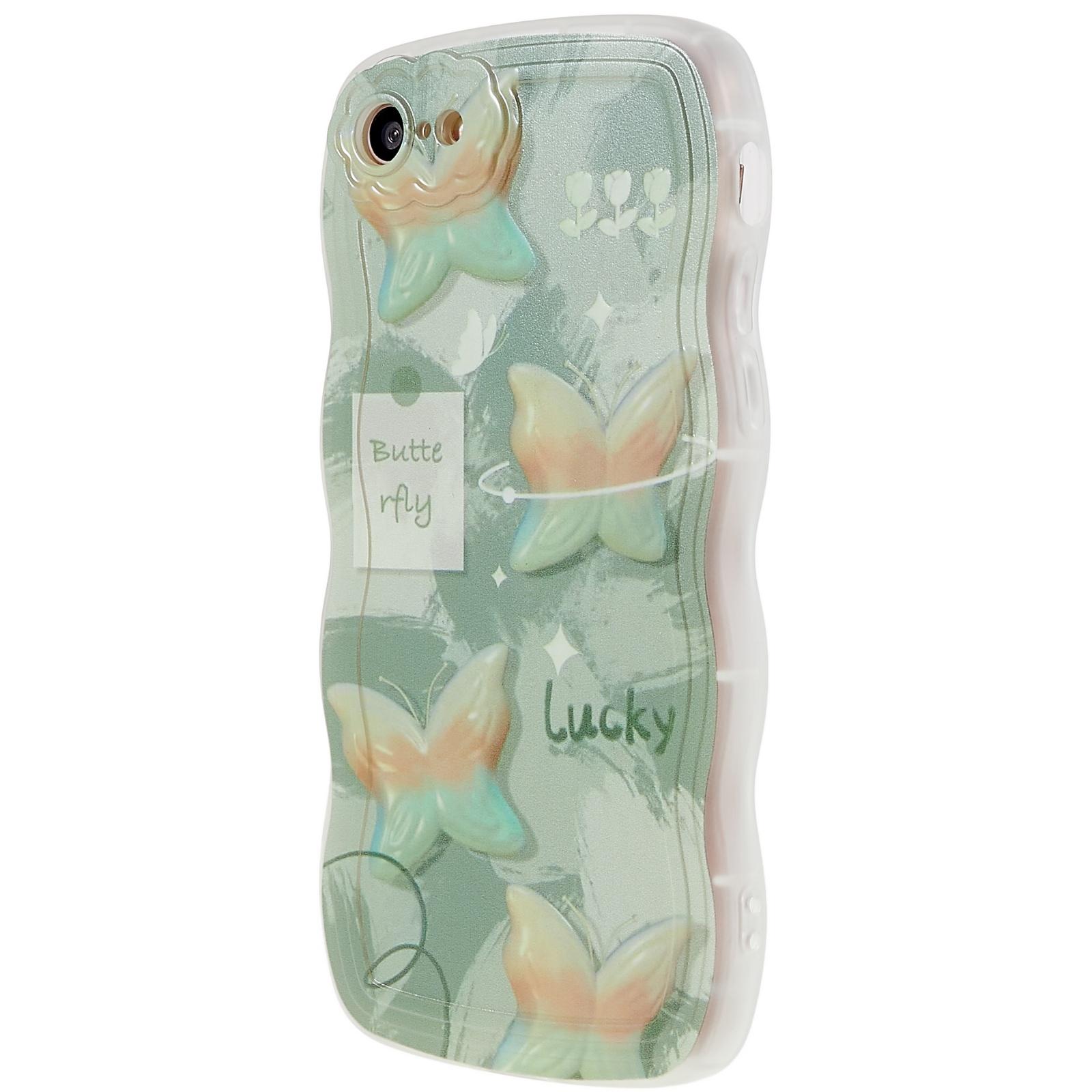 

For iPhone 7/8 4.7 inch/SE (2020)/SE (2022) Wavy Edge Glossy Pattern Printed Soft TPU Phone Case Back Cover Dual-color Butterfly