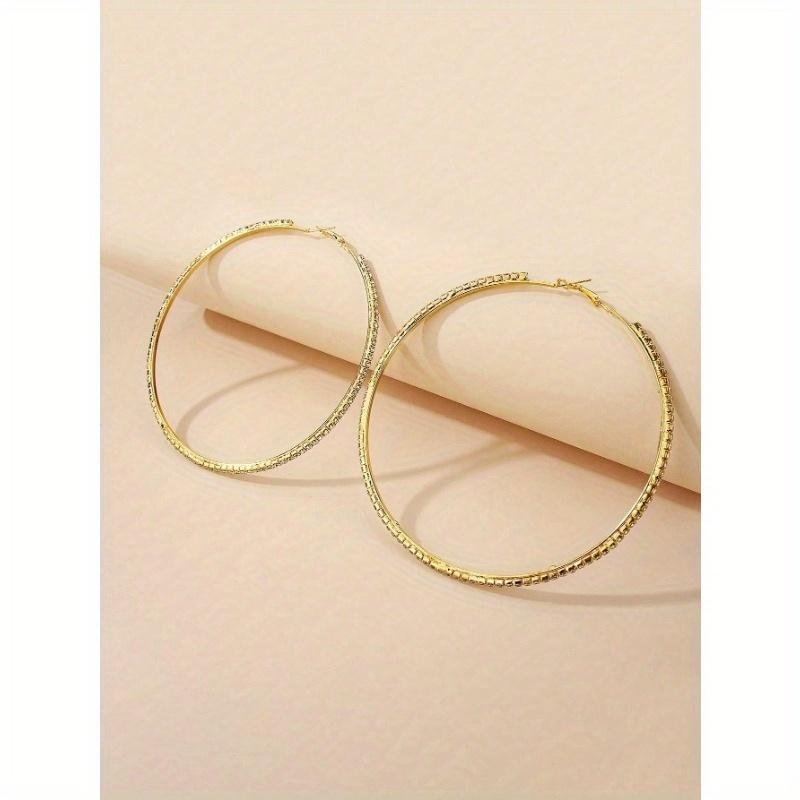 1 Pair Unique Exaggerated Large Hoop Earrings for Women, Fashionable Rhinestone Embellished Big Circular Ear Rings