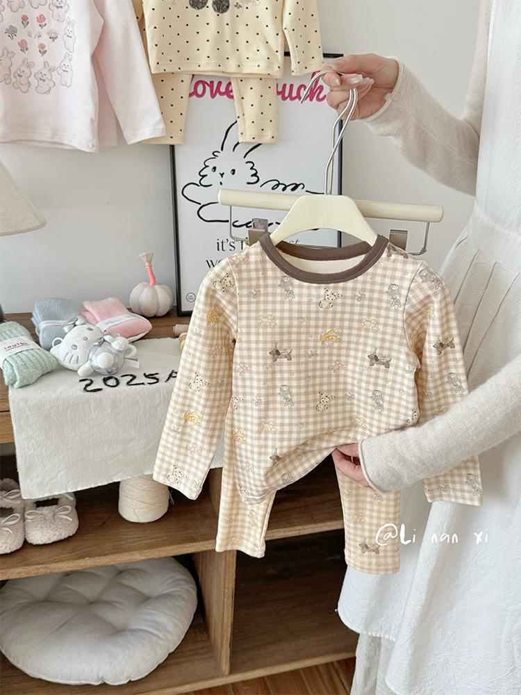 88273 Kinder Woll-Lycra Herbst/Winter Pyjama-Set 2025 - Jungen Langarm Homewear