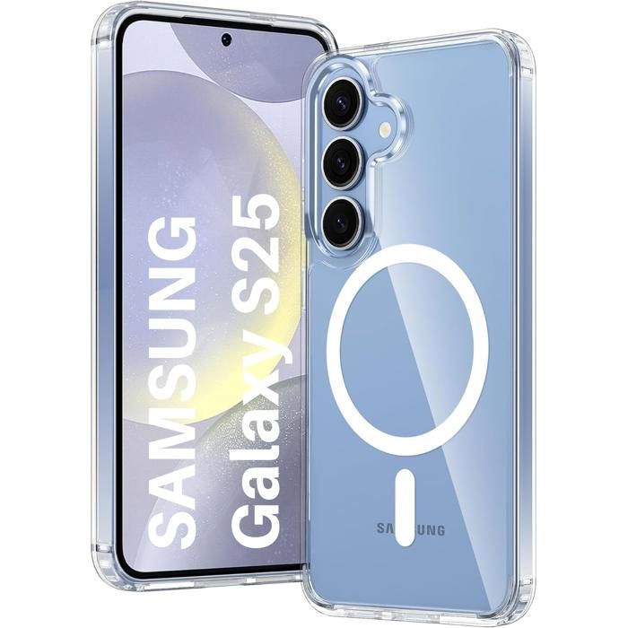 Skal - Phonillico® - Samsung Galaxy S25 - Transparent Silikon - Mjukt - Integrerad Magnetisk Cirkel