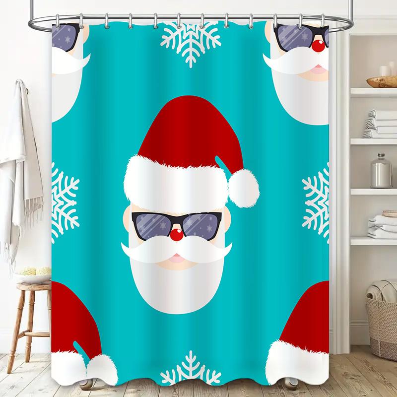 Santa Claus Christmas Shower Curtain With Sunglasses Pattern Waterproof Fabric For Bathroom Decorations Printed Holiday Decor