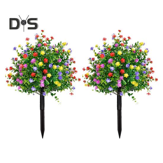 Artificial Topiary Ball Trees UV Resistant Faux Plants with Flowers Faux Greenery Shrubs with Ground Spike for Indoor Yard Porch Decoration